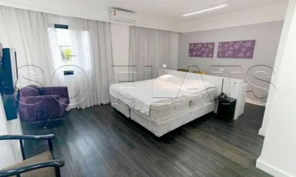 Flat mobiliado  33m² 1 dormitório 1 vaga de garagem, disponível para locação em moema.