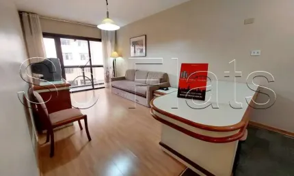 Flat disponível para locação mobiliado com serviços com 1 dormitório e sala com varanda no jardins.