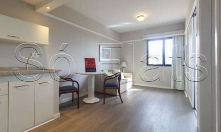 Flat Ninety com 33m², 1 dormitório e 1 vaga de garagem nos Jardins disponível locação.