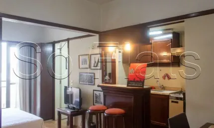 Flat na região central de SP com 32m² contendo 1 dorm e 1 vaga de garagem disponível para locação.