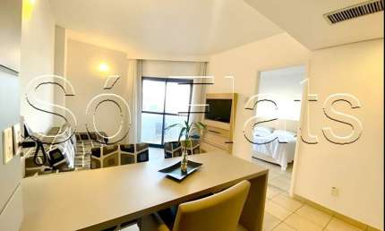 Flat em Santos disponível para locação com 47m², 01 dormitório e 01 vaga de garagem.