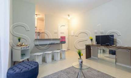Apto mobiliado disponível para locação no Liberty Plaza com 60 m², 1 dormitório e 1 vaga de garagem.