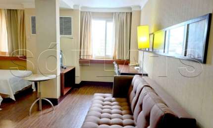 Flat disponível para locação totalmente equipado e fica localizado a 1 quadra da Av. Paulista.