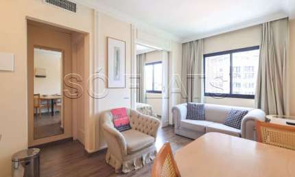 Flat no The Universe mobiliado no Jardim Paulista, contendo 30m² e 1 dorm, disponível para locação.