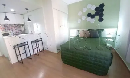 Flat QI com 25m² contendo 1 dormitório e 1 vaga para locação em Moema.