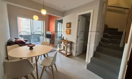 Flat disponível para locação em pinheiros com 50m², 1 dormitório e 1 vaga de garagem.