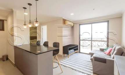 Flat para locação com 2 dormitórios e serviços na Vila Olímpia, próximo ao Shopping Vila Olímpia.