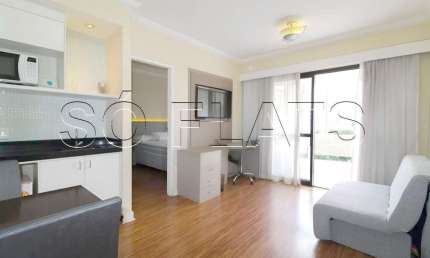 Apto no The Palace com 36m², 1 dormitório e 1 vaga de garagem, disponível para locação em Moema.