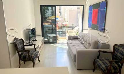 Apto totalmente mobiliado disponível para locação com 45m², 1 dormitório e 1 vaga.