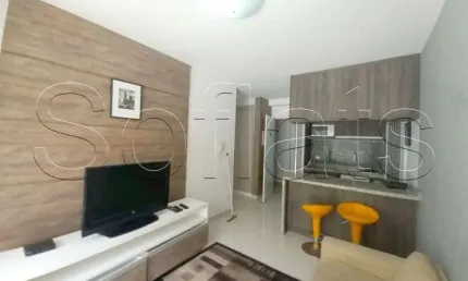 Flat mobiliado contendo 33m², 1 dormitório e 1 vaga de garagem no Morumbi disponível para locação.