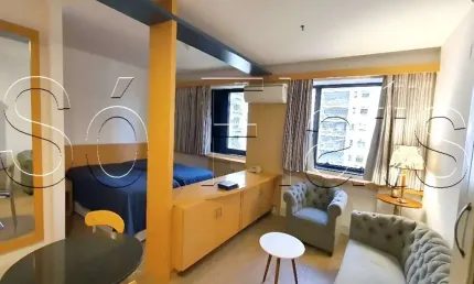 Apto no transamérica jardins disponível para locação contendo 28m², 1 dormitório e 1 vaga de garagem