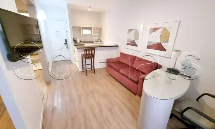 Flat totalmente reformado com 28m² com 1x dormitório mobiliado para locação em Alphaville.