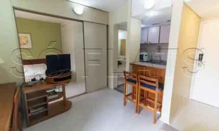Flat 50m da avenida ibirapuera disponível para locação totalmente mobiliado com 1 dormitório