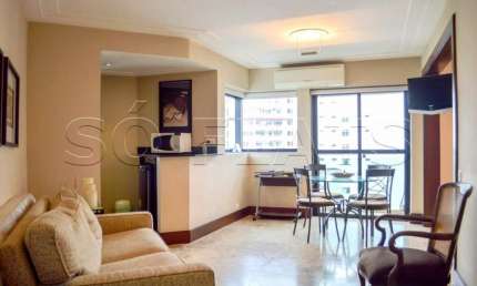 Apartamento mobiliado com 1x dormitório com 45m² com sala avarandada próximo da Avenida Paulista.