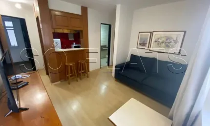 Flat mobiliado com 42m² com quarto, sala, cozinha completa e banheiro, a 200 m da Av. Paulista.