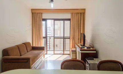 Flat mobiliado com serviços com 1 amplo dormitório e sala com varanda no jardins. sem fiador.