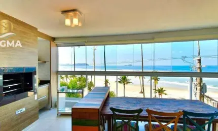 Apartamento de frente para o mar com 3 suítes e varanda gourmet em prédio com lazer e 3 vagas de garagem, Praia da Enseada - Guarujá.