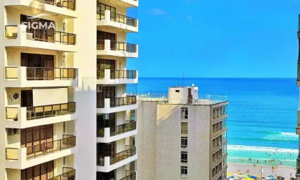Vista mar - Apartamento com 3 dormitórios - Condomínio com piscina e churrasqueira - 2 vagas - Pitangueiras - Guarujá/SP.