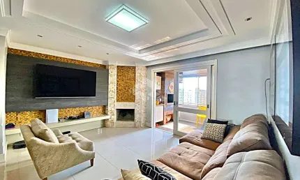 Apartamento 3 dormitórios (1 suíte), 3 vagas de garagem, sacada gourmet com churrasqueira, vista panorâmica e lareira, no bairro Vila Rosa.
