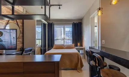 Studio mobiliado de 24.94 metros quadrados, com vaga de garagem. Bairro Centro de Novo Hamburgo. Aceita financiamento bancário.