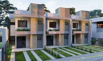 Sobrado 3 dormitórios e sacada, bairro Estancia Velha, Canoas /RS.  Sobrado 2 dormitórios sendo 1 suíte com sacada, fachada contemporânea com fino aca