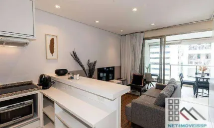 Apartamento 1 dormitório (62m²), 1 suíte, varanda, mobiliado e decorado, 1 vaga. próximo do shopping jk iguatemi