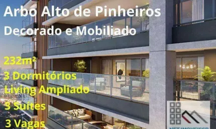 Apartamento 3 dorms (232m²), 3 suítes, decorado, varanda, 3 vagas. próximo do shopping e do parque villa lobos