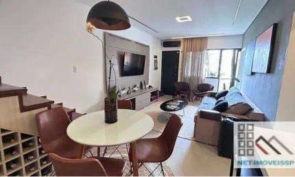 COBERTURA DUPLEX 2 DORMITÓRIOS (128m²), 2 SUÍTES, MOBILIADA, 1 VAGA. NO CENTRO DE ALPHAVILLE