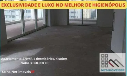 APARTAMENTO 4 DORMITÓRIOS (270m²), 4 SUÍTES, 4 VAGAS, TERRAÇO GOURMET. ALTÍSSIMO PADRÃO EM HIGIENÓPOLIS