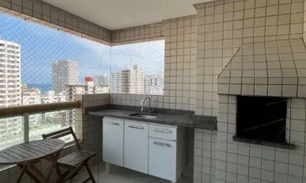 Apartamento 1 dormitório suíte com churrasqueira carvão e vista mar