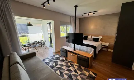 Apartamento garden mobiliado para locação, 01 dormitório 02 vagas, 77m²