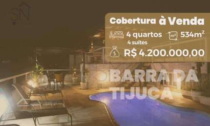 Cobertura com 4 dormitórios à venda, 543 m² por R$ 4.200.000,00 - Barra da Tijuca - Rio de Janeiro/RJ