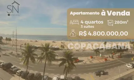Atlantica, frontal mar, com 280 metrosApartamento com 4 dormitórios à venda, 280 metros - Copacabana - Rio de Janeiro/RJ