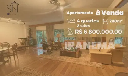 Apartamento com varandão, 4 dormitórios à venda, 280 m² por R$ 6.800.000 - Ipanema - Rio de Janeiro/RJ