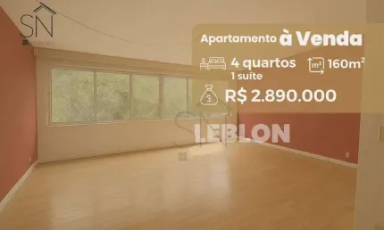 Apartamento com 4 dormitórios à venda, 160 m² por r$ 2.890.000,00 - leblon - rio de janeiro/rj