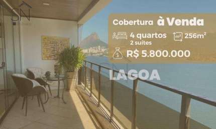 Cobertura com linda vista, à venda, 256 m² por R$ 5.800.000 - Lagoa - Rio de Janeiro/RJ