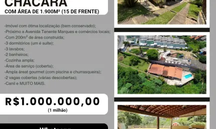 Chácara para venda, área de 1900m², com casa de 200m², piscina, churrasqueiras, vagas, ótima localização, Panorama - Cajamar/SP