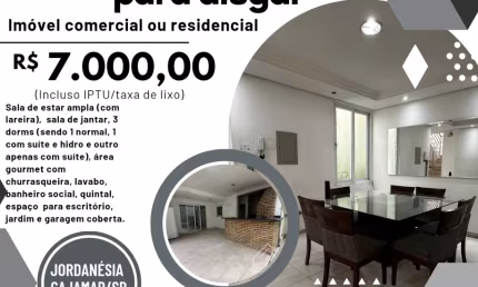 Casa para alugar, residencial e comercial, Jordanésia,  Cajamar/SP, 3 dorms, suítes,  vagas e ótima localização.
