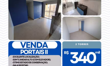 Apartamento para venda Portais II, 2 dorms, sacada, 50m², andar alto e 1 vaga coberta.