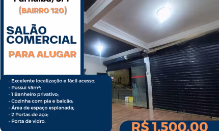 Salão comercial para alugar em Santana de Parnaíba, bairro 120, 45m², cozinha, banheiro, com ótima localização.