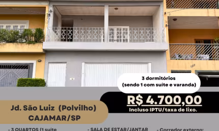 Excelente sobrado para alugar, individual, 3 dorms (1 suíte), varandas, 4 vagas cobertas, quintal e muito mais.