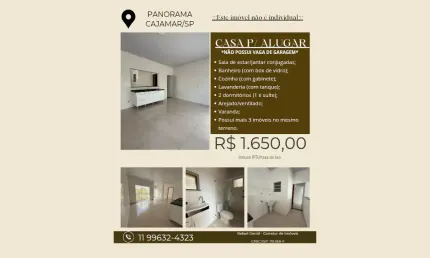 Cada para locação, 2 dorms, 1 suíte, não é individual, não tem garagem,  panorama/polvilho-cajamar/sp