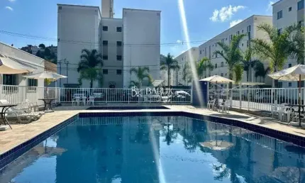 Bairro industrial, 2 quartos, semi mobiliado, garagem, portaria 24 hrs, área de lazer completo, venh