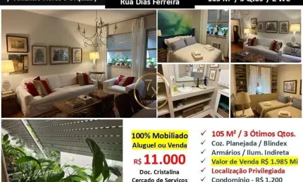 Apartamento para alugar no bairro Leblon - Rio de Janeiro/RJ