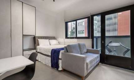 PINHEIROS STUDIO MOBILIADO, COM VARANDA VISTA PARA EXTERIOR