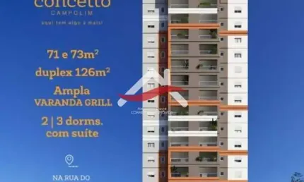 Lindo concetto campolim, apartamento 73 m², 2 dormit.(1 suíte máster), 2 banh., escritório, varanda grill, 1 vaga coberta. rua mercadão campolim