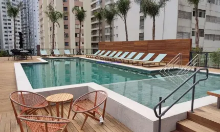 Apartamento studio 24m², 01 dormitório e 01 banheiro.  condomínio com segurança 24hrs, piscina, salão de festa, academia, brinquedoteca