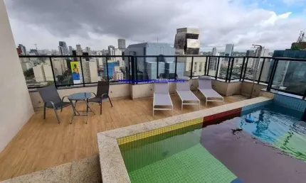 Apartamento 64m², 01 dormitório, 01 banheiro e 01 vaga na garagem.  condomínio com portaria 24hrs, piscina, salão de festa, academia e business lounge