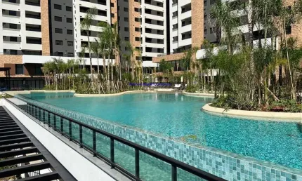 Apartamento Cobertura 123m², 01 dormitório, (sendo suíte), 02 banheiros e 01 vaga na garagem.  Condomínio com portaria, segurança 24hrs, Piscina
