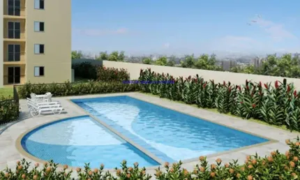 Apartamento 55m², 02 dormitórios, 01 banheiro e 01 vaga de garagem.  Condomínio com recepção, segurança, academia, piscina, brinquedoteca e academia
